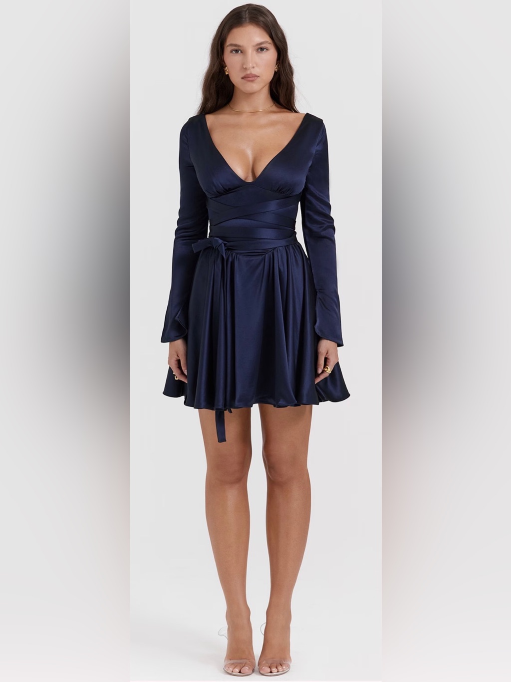 House Of Cb Dominique Navy Plunge Mini Dress Sz Xs